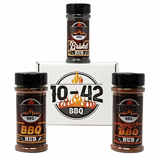 10-42 BBQ Rub Variety Pack Gift Set | 3 Great Flavors of Barbecue Rubs:  BBQ, Spicy, and Brisket | Meat Seasoning Dry Rub Spice for Smoking &  Grilling